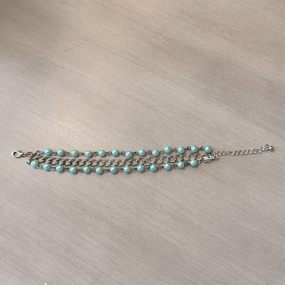 Blue and silver bracelet with two turquoise bracelets ( needing repair)